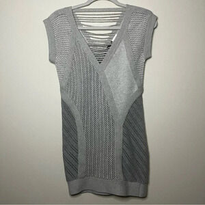 NWT ARMANI EXCHANGE Knit Grey Ladder Cutout Textured Mini Dress